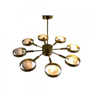 Italian Art Deco Murano Glass and Brass Chandelier